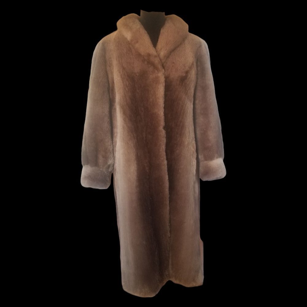 Vintage Full Length Genuine Sheared Phantom Beaver Fur Coat with Matching Muff